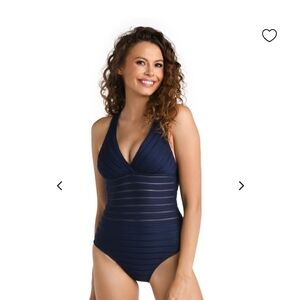 La Blanca Blue One-Piece Swimsuit with Plunging V-Neck